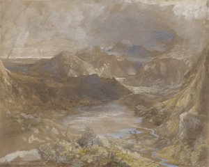 LlwyngwyneddとLlyn-y-ddinaの一部、北ウェールズのカーペルキュリグとベッドデゲラートの間、1835-36年（WC、ガッシュ、紙に黒鉛） 作： Samuel Palmer